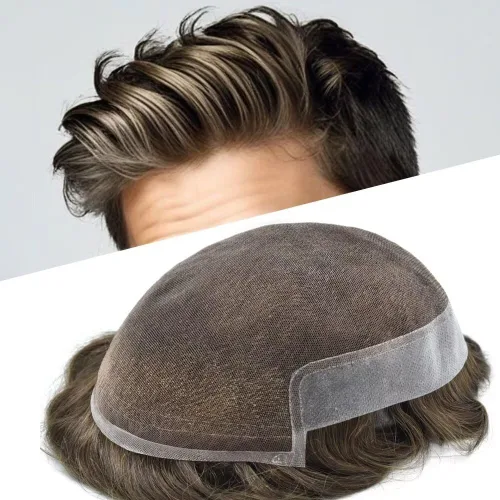Miniatura 52 de FACE MIRACLE - Tupé frontal de encaje francés para hombres, sistema de reemplazo de cabello humano de encaje con pieza de pelo de poliuretano