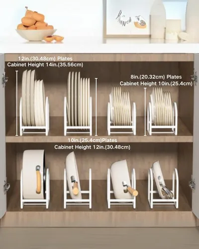 Miniatura 3 de LINFIDITE Paquete de 2 soportes organizadores de platos de cocina para gabinete, ahorrador de espacio, estante de almacenamiento de platos Negro