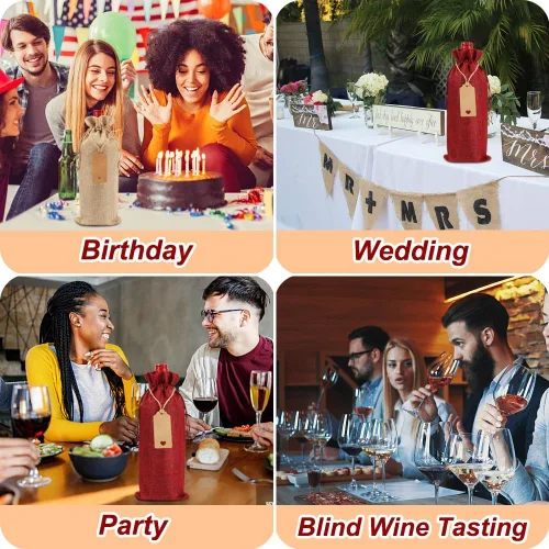Miniatura 7 de Shintop 12 bolsas de vino de arpillera, bolsas de regalo reutilizables para botellas de Navidad con cordón para bodas, catas a ciegas, cumpleaños