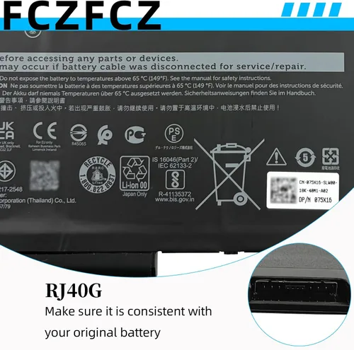 Miniatura 4 de Batería RJ40G 63Wh de repuesto para Dell Latitude 14 5420 Latitude 15 5520 Precision 15 3560 3H45Y Series Laptop 01K2CF 075X16 WY9DX P137G P137G001