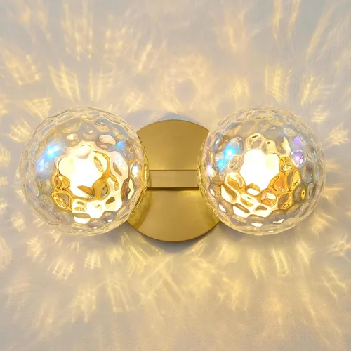 Miniatura 15 de Aplique de pared moderno de globo de vidrio: Luz de apliques esféricos dorados - Accesorio de luces de bola individual de latón pequeño para tocador