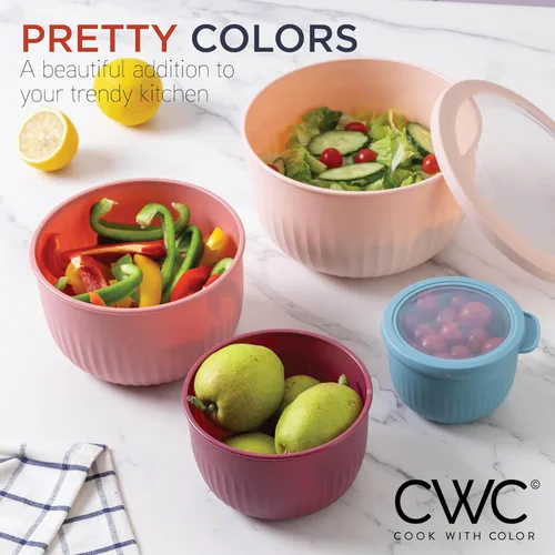 Miniatura 170 de COOK WITH COLOR Tazones de preparación con tapas - Juego de tazones pequeños de mezcla de plástico anchos y profundos anidables con tapas, juego