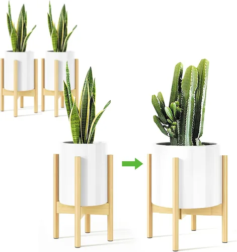 Miniatura 11 de Soporte ajustable para plantas (de 8 a 12 pulgadas), soporte de bambú moderno de mediados de siglo para plantas (15 pulgadas de altura), soporte