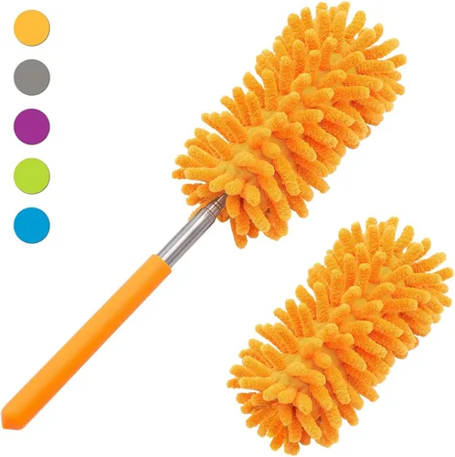 Miniatura 7 de Plumero de microfibra para limpieza, plumeros lavables a mano con 2 cabezales de microfibra reemplazables, poste extensible, suministros de limpieza