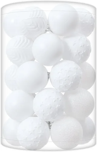 34 miniesferas de Navidad irrompibles para decoración del árbol para fiesta de Navidad, hogar, oficina, decoración de vacaciones, color blanco, 1.57