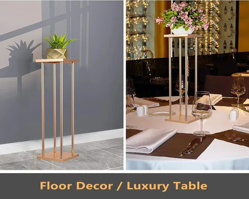Miniatura 3 de 10 piezas de soporte de flores de boda soporte de metal para jarrón con platos, columna de metal dorado rectangular de 7.87 x 7.8 pulgadas, 7 x 23.6