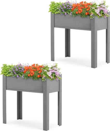 Miniatura 15 de Cama de jardín elevada con patas (31 x 16 x 31 pulgadas), maceta elevada de madera maciza para exteriores Gris