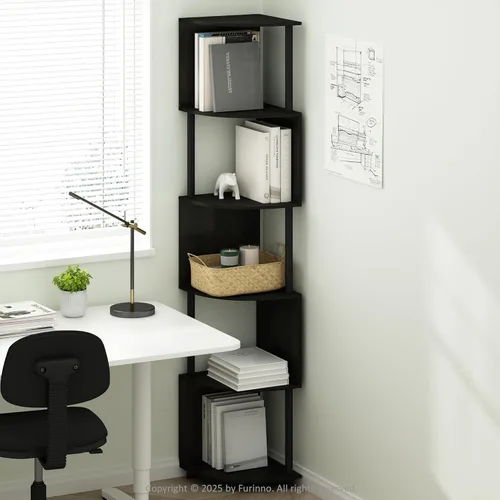 Miniatura 14 de Furinno ECON - Estantería apilable 2 en 1, estantería esquinera de 4 niveles con estante de exhibición, 16.1 x 16.1 x 49.1 pulgadas, para sala
