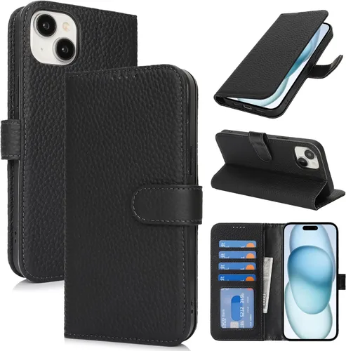Miniatura 158 de Zouzt Funda para iPhone 11 de 6.1 pulgadas de piel auténtica con 4 ranuras para tarjetas, tarjetero con bloqueo RFID, tapa magnética, función atril