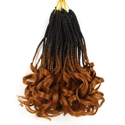 Miniatura 36 de Trenzas de ganchillo rizado francés T33, cabello pre-anillado 10 pulgadas, trenzas cortas rizadas francesas con extremos rizados, trenzas box