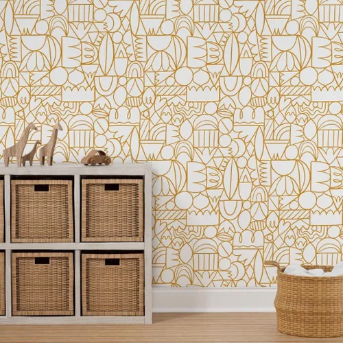 Miniatura 7 de Muestra de papel tapiz extraíble – Círculos amarillos vintage moderno geométrico arte abstracto personalizado pre-pegado papel pintado por