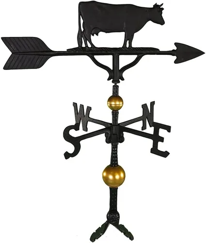 Miniatura 4 de Montague Metal Products Veleta de lujo de 32 pulgadas con adorno de vaca negra satinada, natural Negro