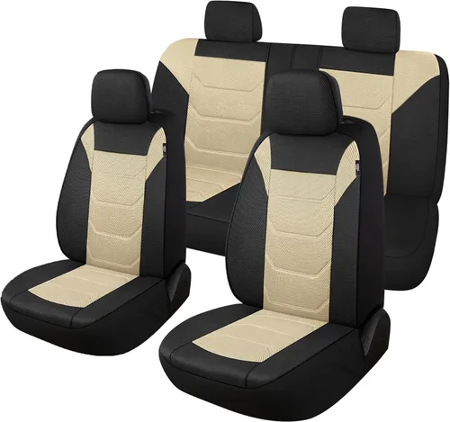 Miniatura 10 de Pariiaotin Juego completo de fundas de asiento de automóvil de malla de aire 3D, lavables y transpirables, tela premium, fundas de asiento de Negro