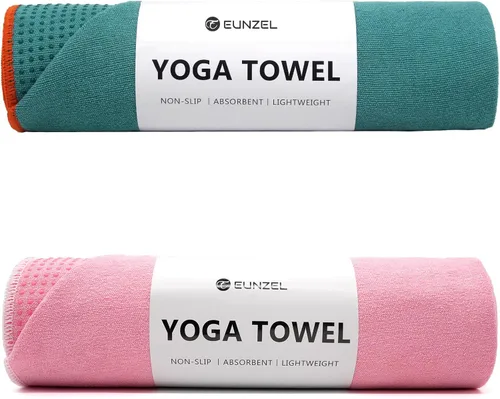 Eunzel Paquete de 2 toallas de yoga caliente con punto de agarre, toalla de tapete de yoga antideslizante absorbente de sudor para yoga caliente,