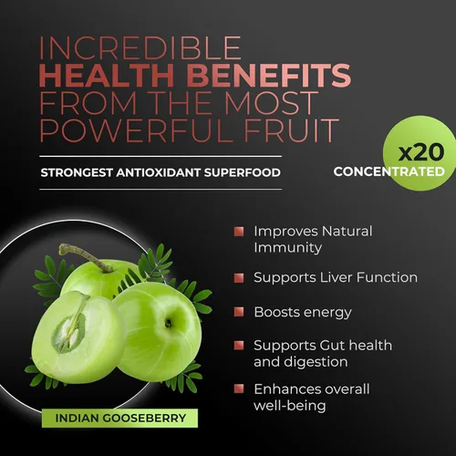 Miniatura 3 de Polvo de Amla y Té Verde - Suplemento de Superalimento con Hibisco, 20x Amla Ultra Concentrada, Apoyo Antioxidante, Hecho con Té Oolong y Grosellas