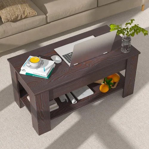 Miniatura 9 de Mesa auxiliar de madera rústica con almacenamiento, mesa consola con escritorio oculto para sala de estar Marrón