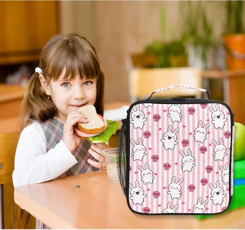 Miniatura 6 de MNSRUU Bolsas de almuerzo para niños y niñas, Doodle Kawaii Conejo, reutilizable, aislada, kit de bolsa térmica para comidas, bolsa organizadora
