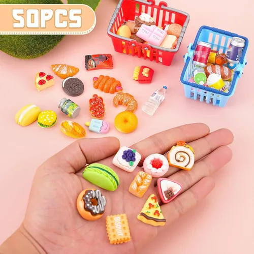 Miniatura 2 de 50 Piezas de Comida en Miniatura, Botellas de Bebidas, Latas de Refresco, Juguetes de Juego de Simulación, Accesorios de Fiesta para Mini Juego