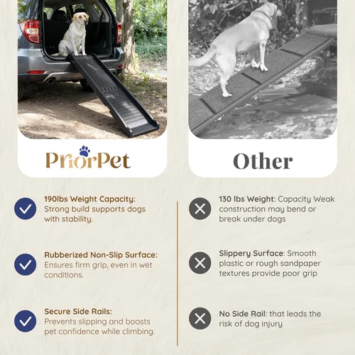 Miniatura 10 de Rampa para perros para automóvil, rampas antideslizantes para perros grandes, rampa estable para perros de 190 libras de capacidad, rampa plegable