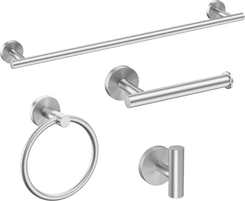 USHOWER Juego de accesorios de baño de níquel cepillado, juego moderno de barra de toalla de 24 pulgadas montado en la pared, juego de accesorios de