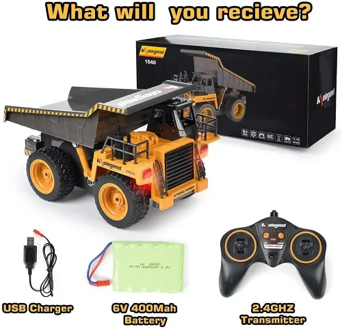 Miniatura 6 de Kolegend - Camión de volcado a control remoto RC, vehículo de construcción, juguetes de camión con batería recargable para niños pequeños, niños