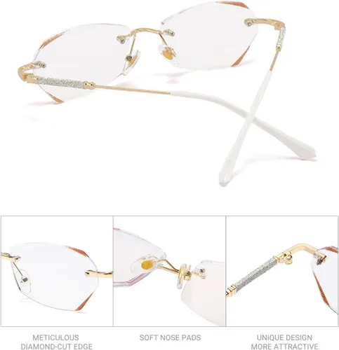 Miniatura 5 de LUFF Rimless Reading Glasses for Women, Fashion Lightweight Anti Blue Light Readers Classic Metal Comfortable Frame Glasses