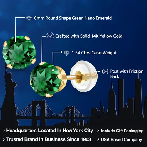 Miniatura 242 de Gem Stone King Aretes solitarios con piedra natal de oro de 14 quilates Redondos de 0.236 in Aretes de oro para mujeres y hombres