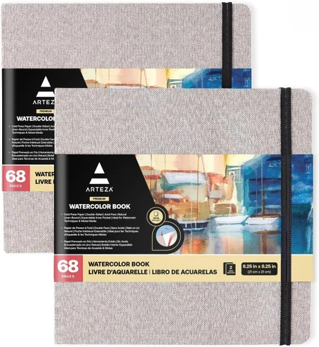 Miniatura 6 de ARTEZA Cuaderno de bocetos de acuarela, paquete de 3, 88 páginas cada una, 5.5 x 5.5 pulgadas, tapa dura gris, papel de 110 libras