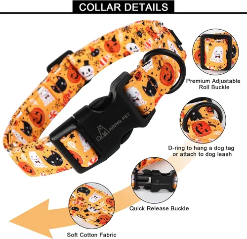 Miniatura 3 de Aring Pet Collar de algodón, ligero y ajustable, con hebilla de liberación rápida, para perros pequeños, medianos y grandes, Halloween, fantasma