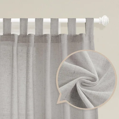 Miniatura 2 de FantasDecor Cortinas de lino de 63 pulgadas de largo, 2 paneles con pestañas superiores para sala de estar/dormitorio, cortinas texturizadas de lino