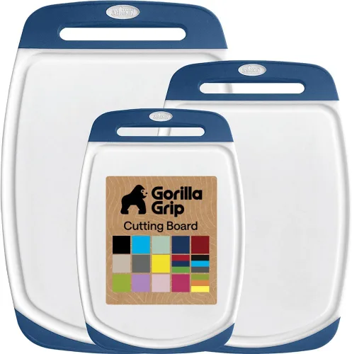 Miniatura 23 de GORILLA GRIP Juego de 3 tablas de cortar de cocina reversibles sin BPA, diseñadas en Estados Unidos, no porosas, ranuras para jugos, borde