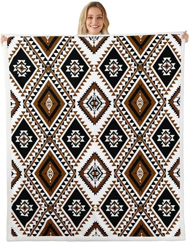 Miniatura 14 de Manta Decorativa Tribal Boho Azteca para Hombres y Mujeres, Manta de Vellón Étnica Bohemia Negro y Blanco de 50"X60", Manta Sherpa del Suroeste
