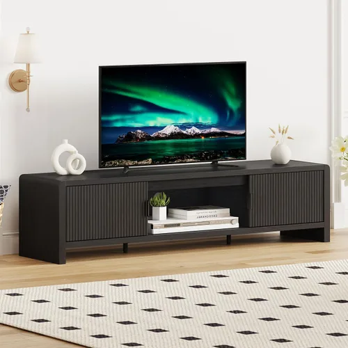 Miniatura 10 de FATORRI Soporte de TV para televisores de hasta 75/65/55 pulgadas, centro de entretenimiento de madera con almacenamiento, consola multimedia
