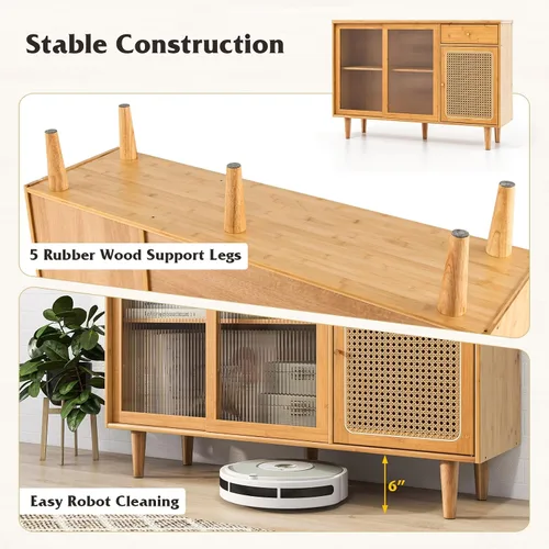 Miniatura 6 de Armario de buffet con almacenamiento, aparador de cocina con puertas correderas y cajón, mesa consola de ratán, barra de café para el hogar, sala