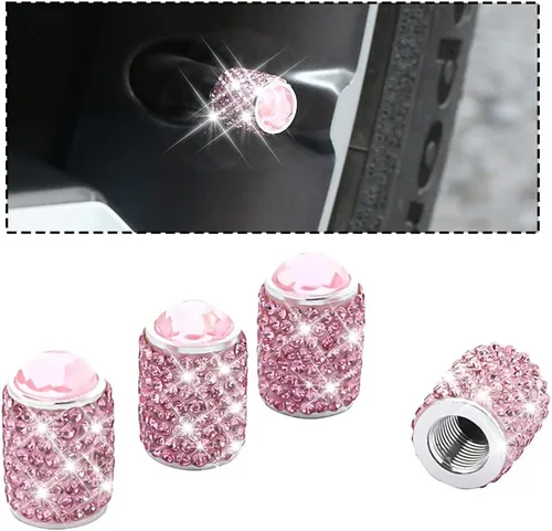 zipelo Tapas de vástago de válvula con brillo, paquete de 4 unidades, con cristal de diamantes de imitación para neumático de coche, tapa de vástago