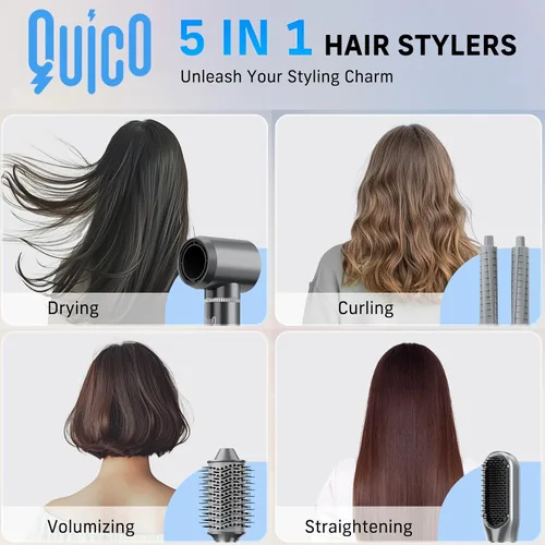 Miniatura 2 de Quico Juego de cepillos 5 en 1 para secador de pelo, cepillo giratorio para rizar, rizador de aire para cabello, moldeador de cabello de aire