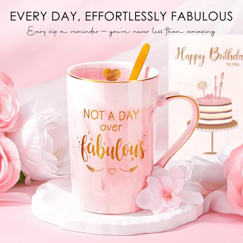 Miniatura 2 de Regalos de cumpleaños para mujeres, cestas de regalo de feliz cumpleaños para mujeres, tazas únicas con texto en inglés "Not A Day Over Fabulous