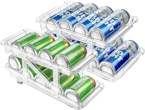 Xicennego Juego de 2 organizadores de latas de soda ajustables para refrigerador, armarios, encimeras, dispensador de latas de bebidas para Claro