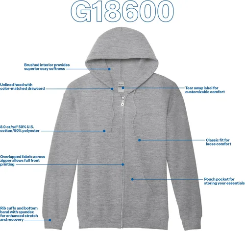 Miniatura 49 de Gildan Sudadera con capucha y cremallera completa para hombre
