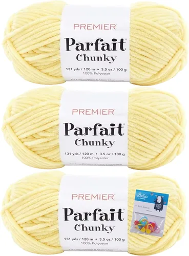 Miniatura 11 de Premier Yarns Parfait - Paquete de 3 unidades de felpilla gruesa de 3.5 onzas, peso supervoluminoso, paquete de 3 unidades con soportes para puntada
