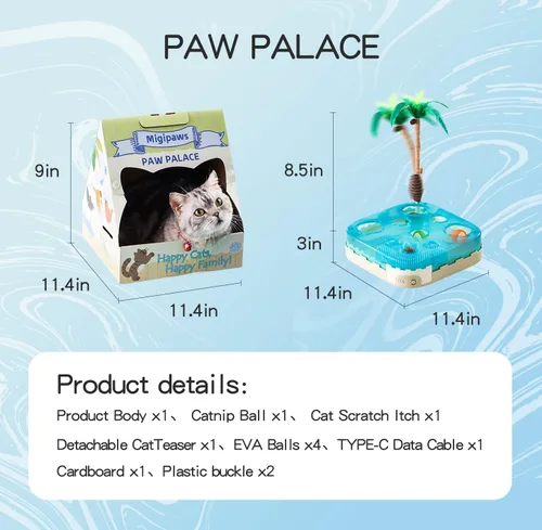 Miniatura 9 de Migipaws Juguete Interactivo 7 en 1 para Gatos Activado por Movimiento Conjunto de Juego para Interiores con Pelota de Gato de Rebote Automático