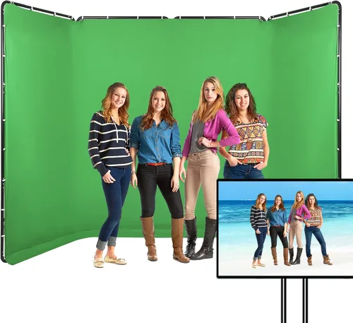 Miniatura 7 de Telón de fondo de pantalla verde Chromakey portátil de 7.87 pies x 13.12 pies con soporte, sistema de soporte de fondo para fotografía de estudio