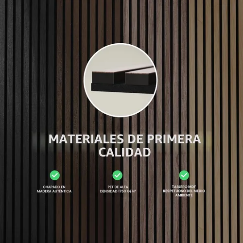 Miniatura 8 de Paquete de 2 paneles de listones de madera acústica - Paneles de pared insonorizados para decoración de interiores Nogal natural.