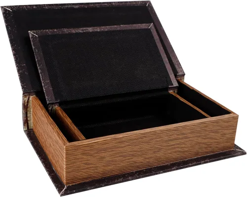 Miniatura 2 de SICOHOME Juego de 2 Cajas Decorativas para Libros de Madera, Caja de Libro Falso con Detalles de Cuero Sintético, Baratija Recuerdo Cofre del Tesoro