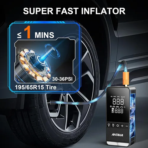 Inflador de neumáticos, compresor de aire portátil, bomba de aire inteligente inalámbrica de 150 PSI para neumáticos de automóvil, luz LED y apagado