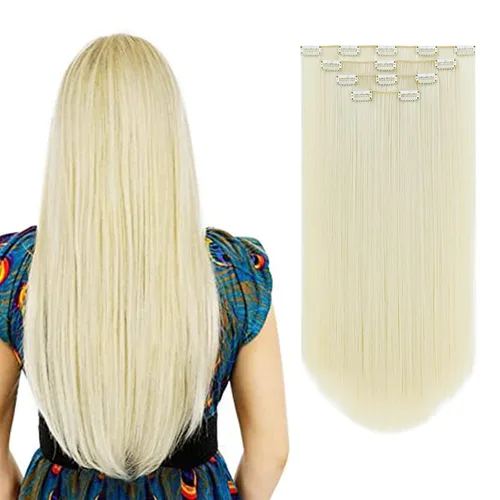 Miniatura 12 de SYXLCYGG Extensiones de cabello negro lacio, 4 piezas, extensiones de cabello con clip de 22 pulgadas, 5.5 onzas, pieza de cabello sintético