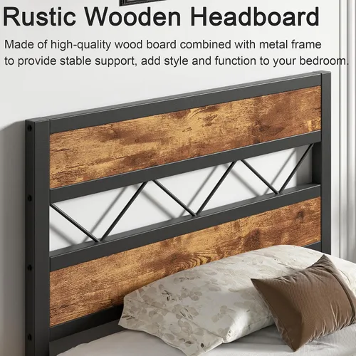 Miniatura 4 de VECELO Base de cama tamaño individual con cabecero, plataforma resistente con soporte de listones de metal, no necesita somier, fácil montaje, negro