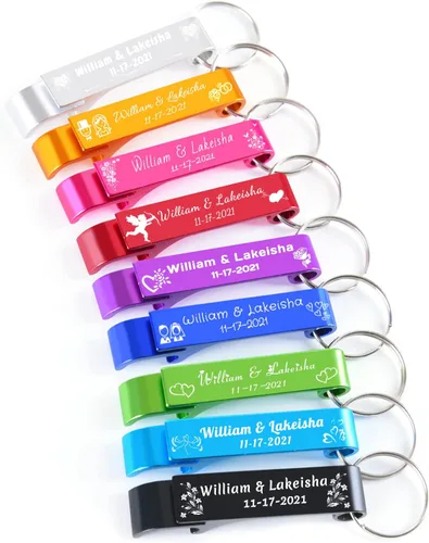 30 llaveros personalizados para abrebotellas, logotipo de texto grabado, recuerdos de boda personalizados para invitados, suministros personalizados