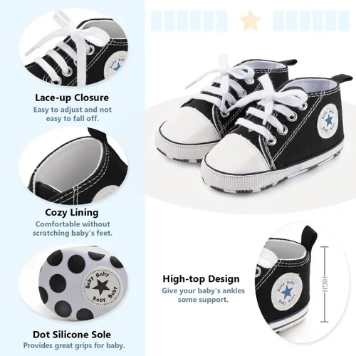Miniatura 5 de Meckior - Zapatos deportivos de lona para bebé, con suela suave y caña alta, para sus primeros pasos y estar en la cuna