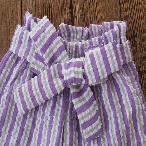 Miniatura 5 de Niño Niños Bebé Niña Rayas Volantes Sin Mangas Chaleco Top Bowknow Pantalones Cortos Conjunto Ropa de Verano